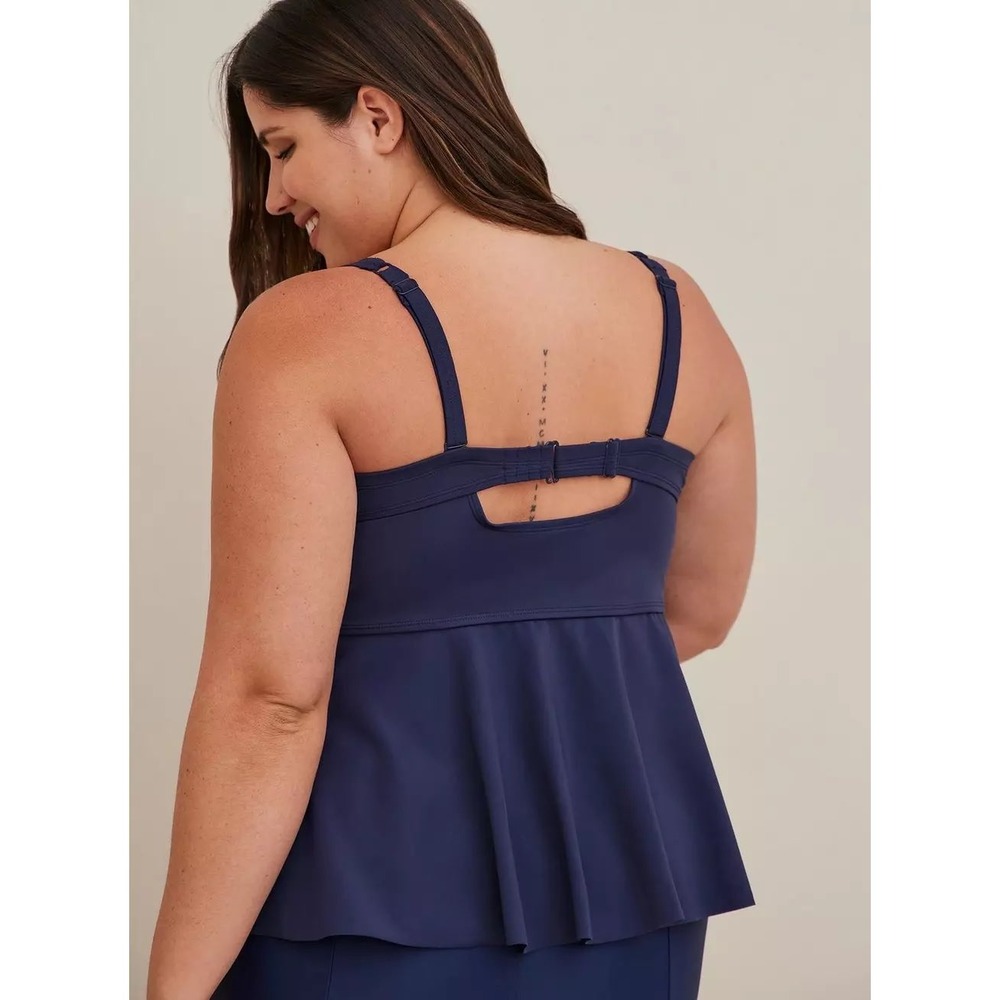 Torrid Tankini Peplum Underwire Swim Top Size 2-DD/F Cups Navy Blue Women - Picture 2 of 11
